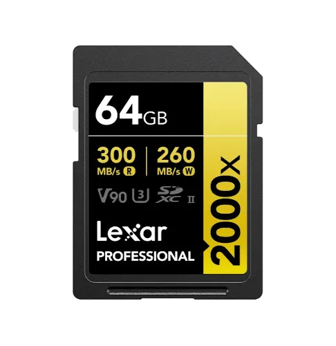 Carte SD Lexar Professional 2000x GOLD SDXC UHS-II 64 Go 300 MB/s