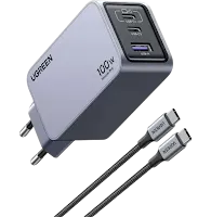 Chargeur secteur Ugreen 25874 100W GaN 3 Ports avec Cable USB-C 1.5m Noir 