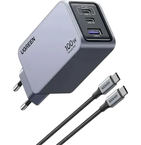 Chargeur secteur Ugreen 25874 100W GaN 3 Ports avec Cable USB-C 1.5m Noir 