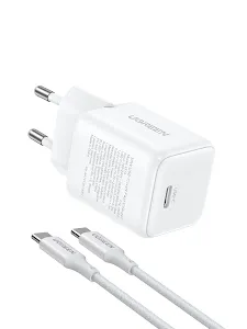 Chargeur secteur Ugreen 65013 GaN USB-C 30W avec Câble Blanc