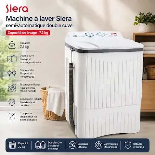 Machine à laver Semi-Automatique Siera XPB 7.2S 7.2KG