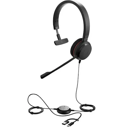 Micro-casque Jabra Evolve 20 MS Mono avec adaptateur USB-C/USB-A