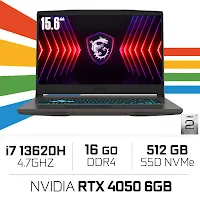 MSI Thin 15 B13V-2473XMA Intel Core i7-13620H RTX 4050 6GB 16GB 512GB SSD 15.6" FHD 144Hz FreeDOS B13V-2473XMA