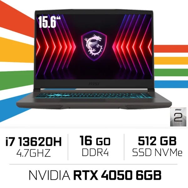 MSI Thin 15 B13V-2473XMA Intel Core i7-13620H RTX 4050 6GB 16GB 512GB SSD 15.6" FHD 144Hz FreeDOS B13V-2473XMA