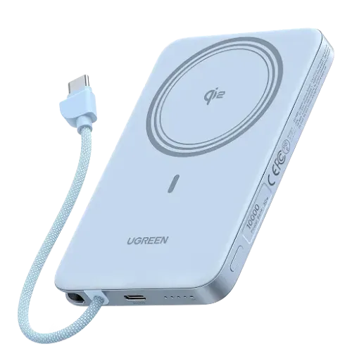 Powerbank Ugreen PB570 65839B 10000mAh 30W Sans Fil Magnétique Qi2 Bleu